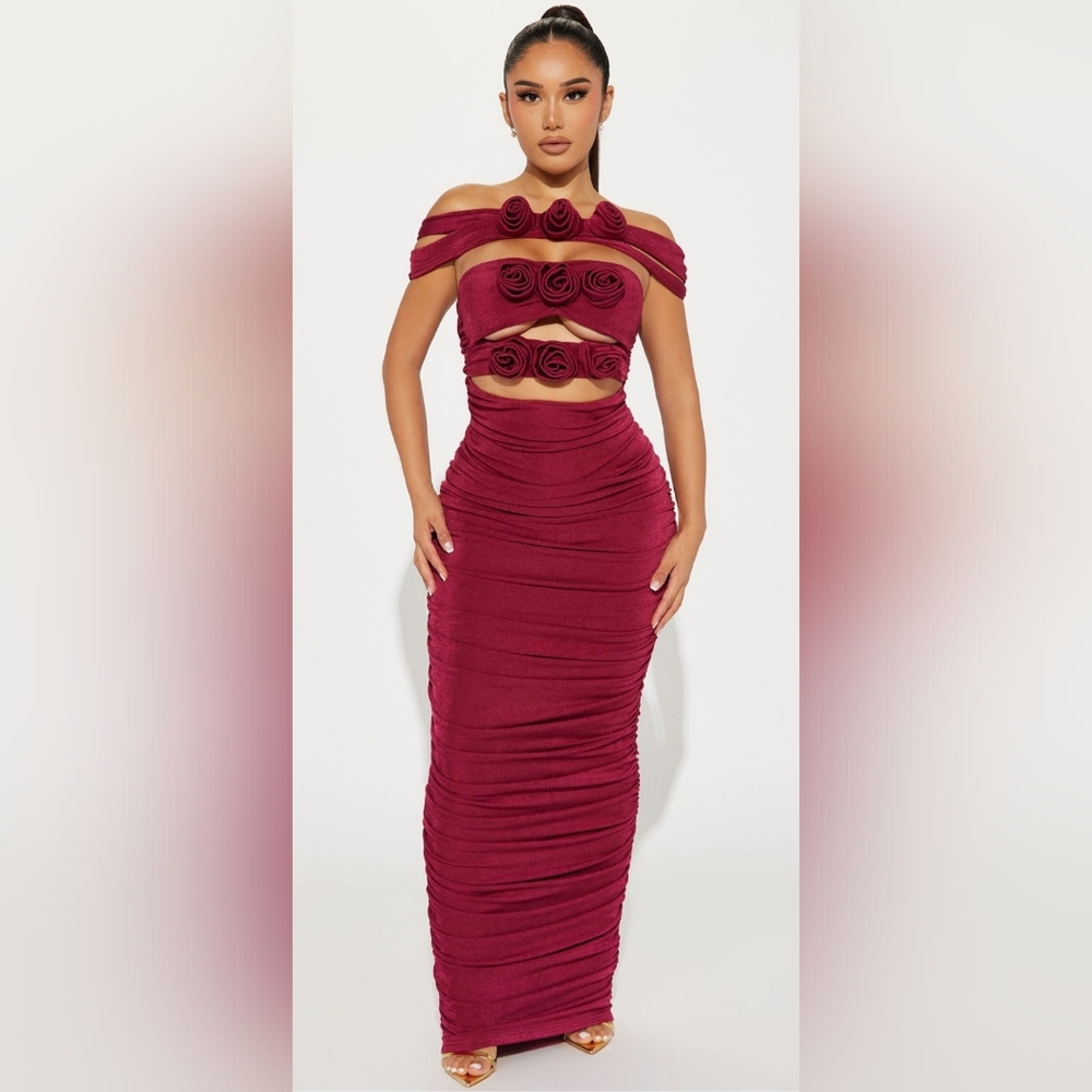 Fashion Nova Red Ruched Pencil Dress